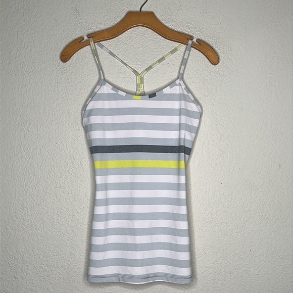 Lululemon Racerback Woman's Power Y Tank Top Shirt Striped Yellow Sz 6 - Picture 2 of 5